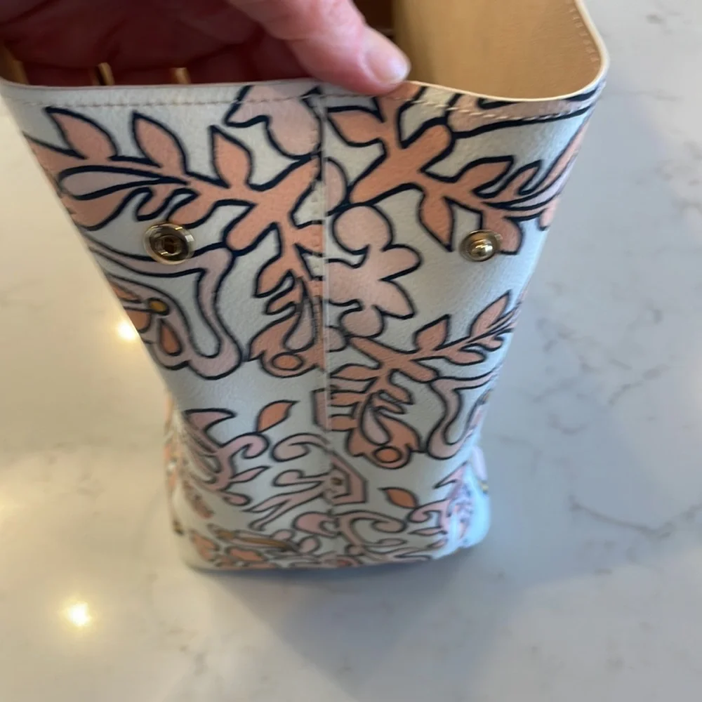 Tory Burch White, Tan & Yellow Printed Tote